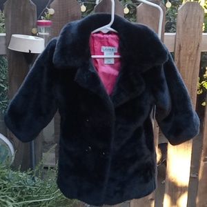 Little girls furry coach good condition black pink size 18 months